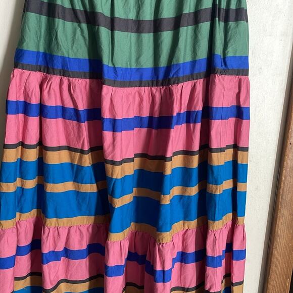 STAUD Sea Tiered Striped Stretch cotton Midi Skirt Multi Formentera Stripe - Picture 9 of 16